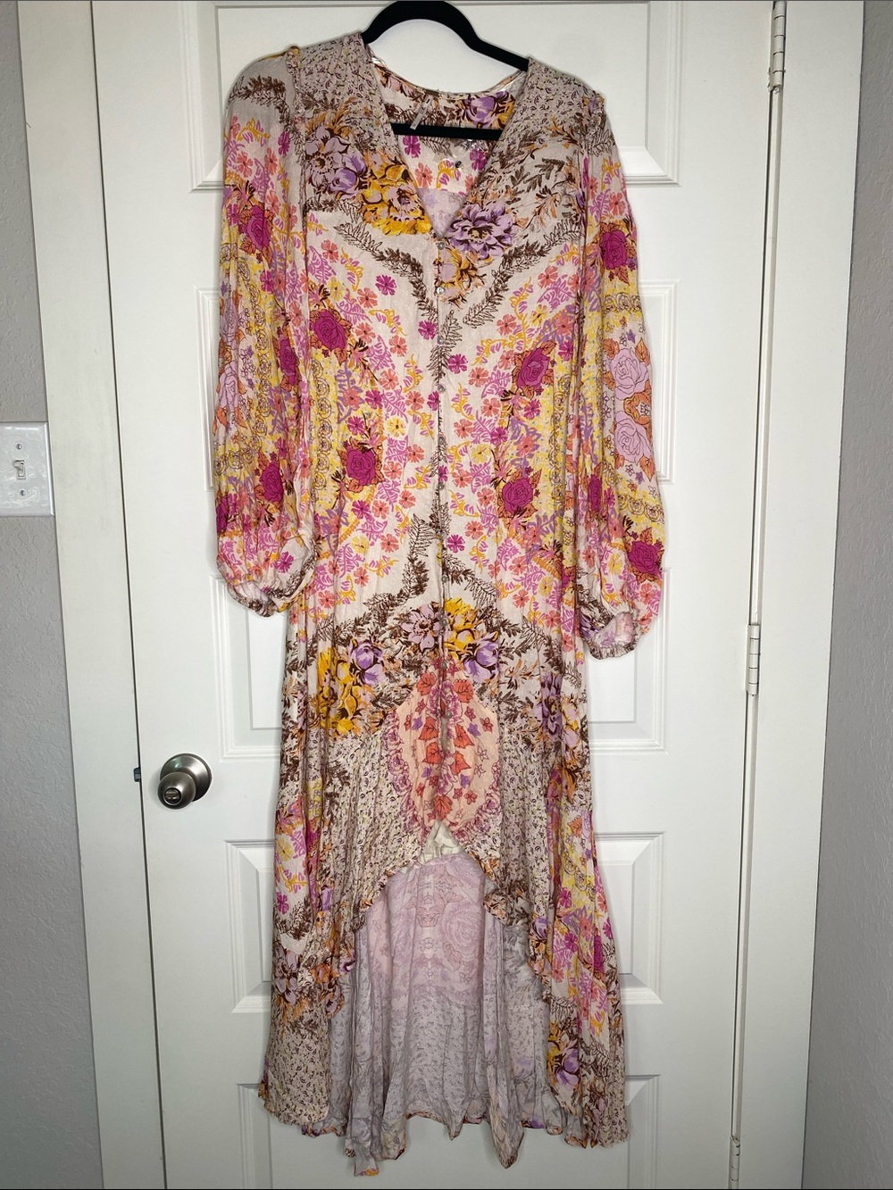 Free People Floral Print Maxi Dress in Pink, Yellow & Cream